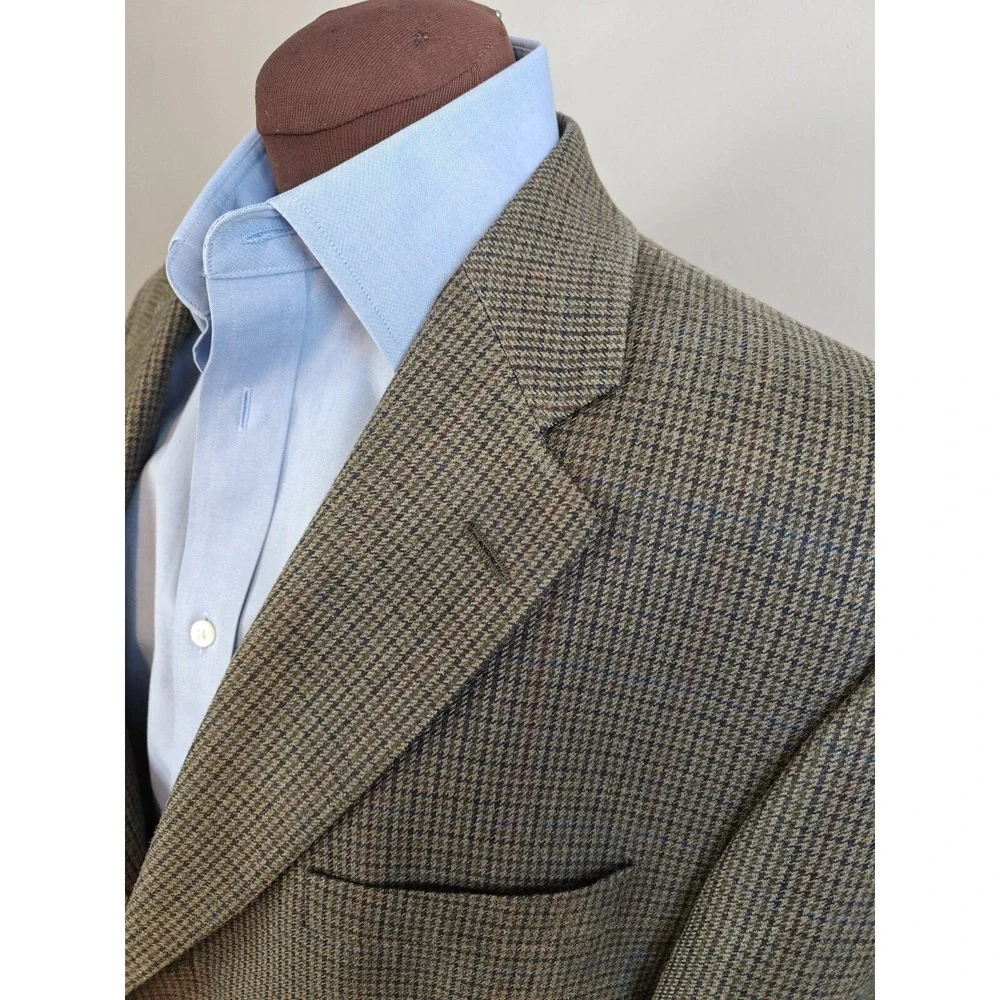 Ralph Lauren Mens 42R Olive Houndstooth Sport Coat Wool Tweed Green Canada L503